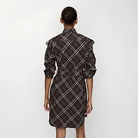 Check Cotton Flannel Shirt Dress in Truffle brown - Women | Burberry® Official