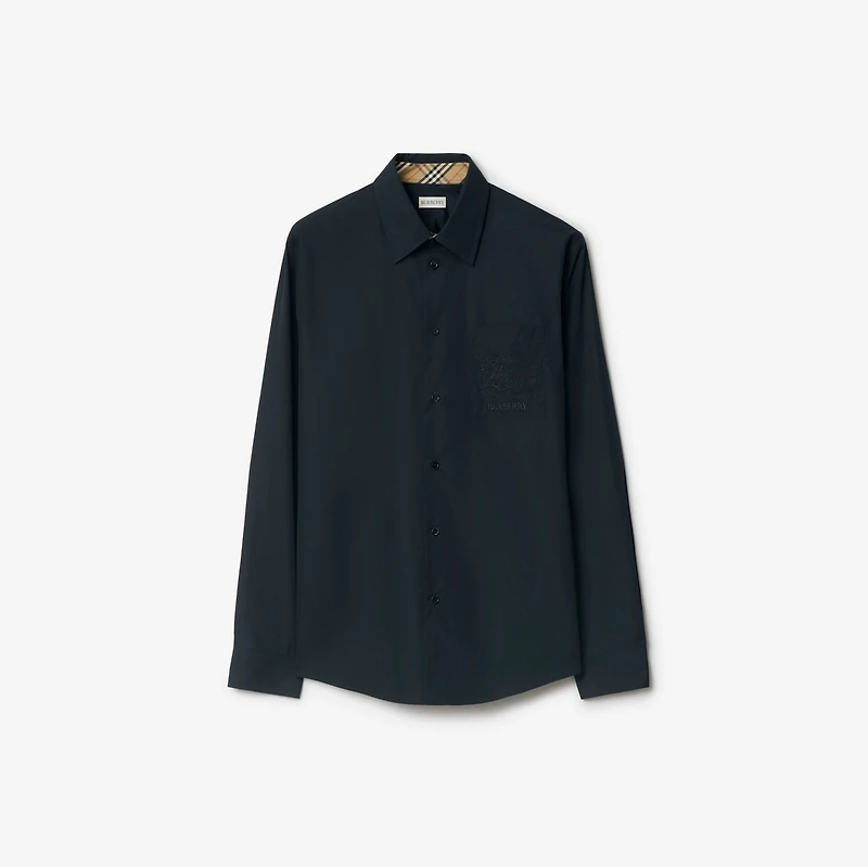 Regular Fit Cotton Poplin Shirt in Navy - Men | Burberry® Official