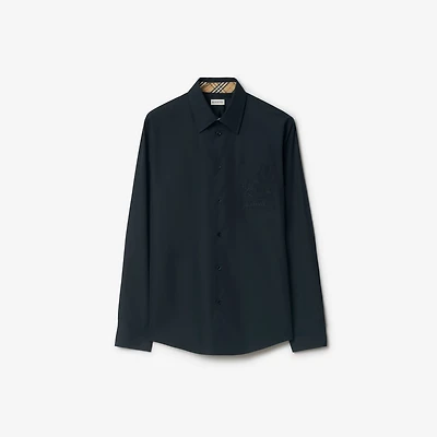 Regular Fit Cotton Poplin Shirt in Navy - Men | Burberry® Official