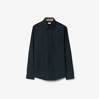 Regular Fit Cotton Poplin Shirt in Navy - Men | Burberry® Official