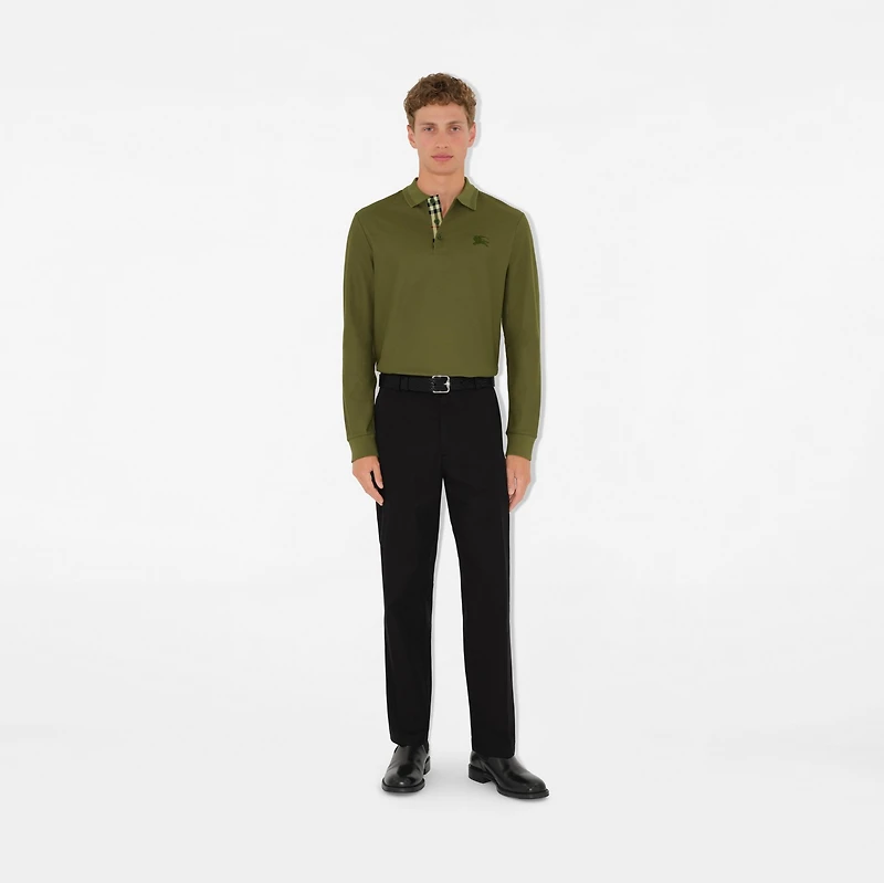 Long-sleeve Cotton Polo Shirt in Olive - Men | Burberry® Official
