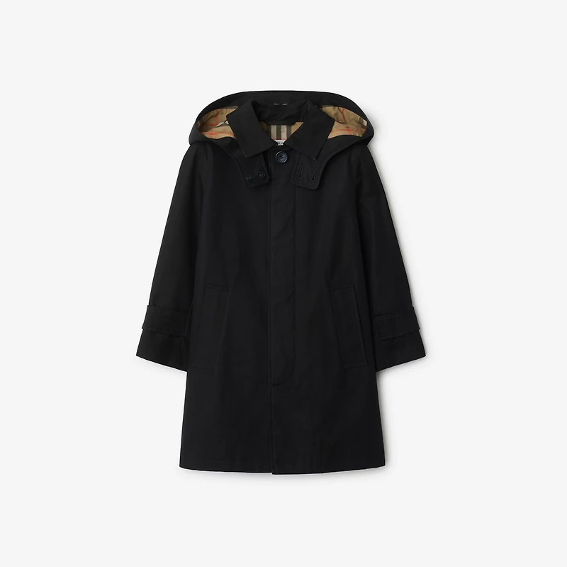 Cotton Hooded Car Coat in Black | Burberry® Official