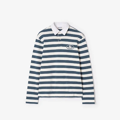 Knight Stamp Cotton Rugby Shirt in Nickel blue/cotton white - Men | Burberry® Official