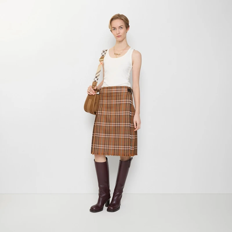Check Wool Kilt in Ginger orange - Women | Burberry® Official