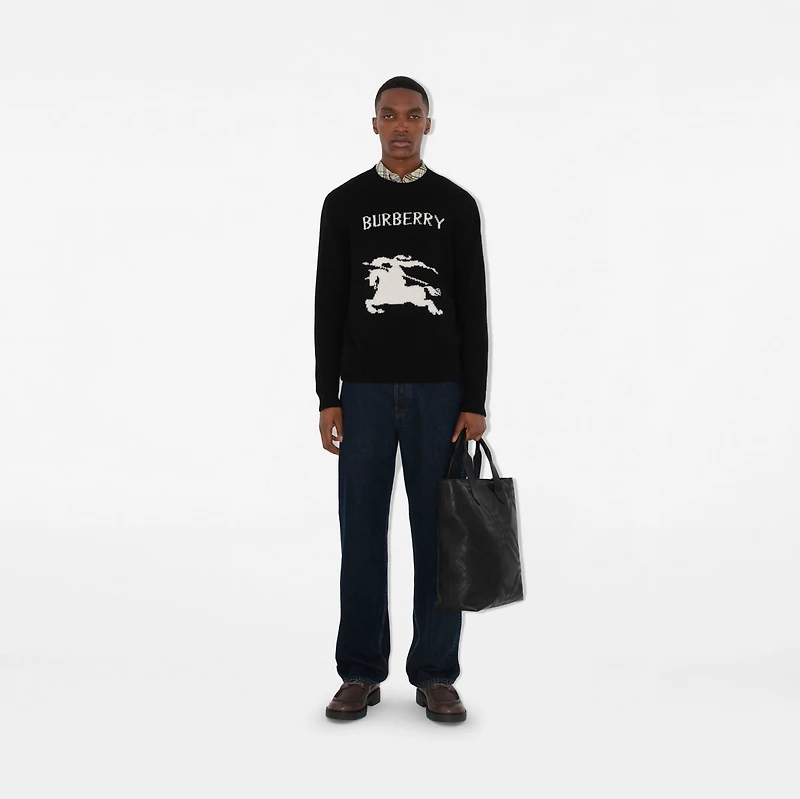 Embossed Check Tote in Black - Men | Burberry® Official
