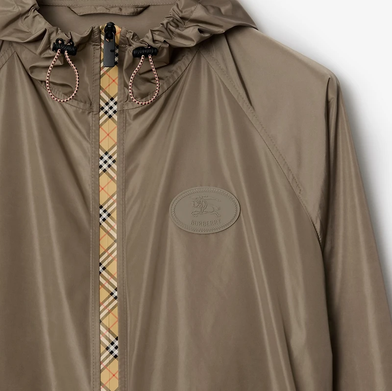 Check Trim Nylon Hooded Jacket in Clay brown - Men | Burberry® Official
