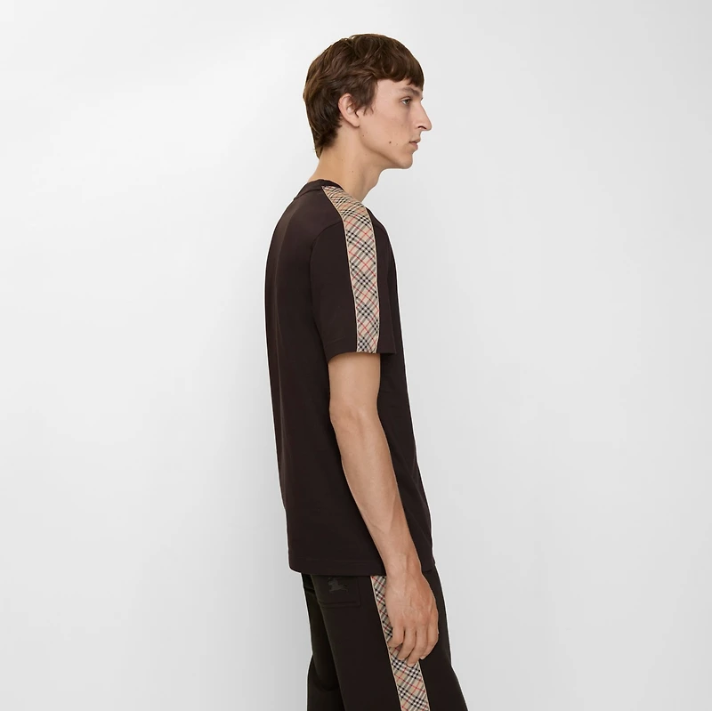 Check Trim Cotton T-shirt in Clove brown - Men | Burberry® Official