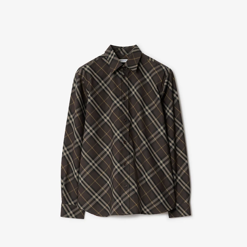 Relaxed Fit Check Cotton Shirt in Truffle brown - Men | Burberry® Official