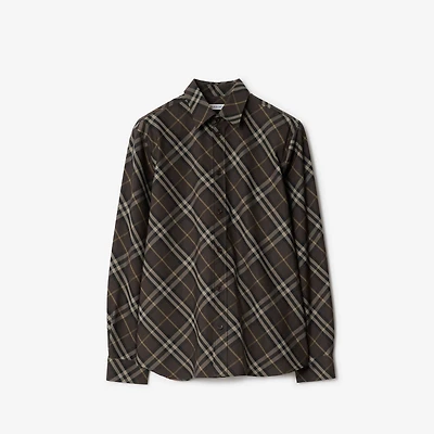 Relaxed Fit Check Cotton Shirt in Truffle brown - Men | Burberry® Official