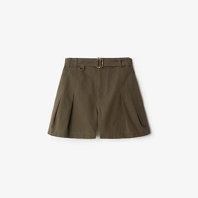 Gabardine Belted Shorts in Military - Women, Cotton | Burberry® Official