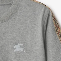 Check Trim Cotton T-shirt in Pale grey melange - Women | Burberry® Official