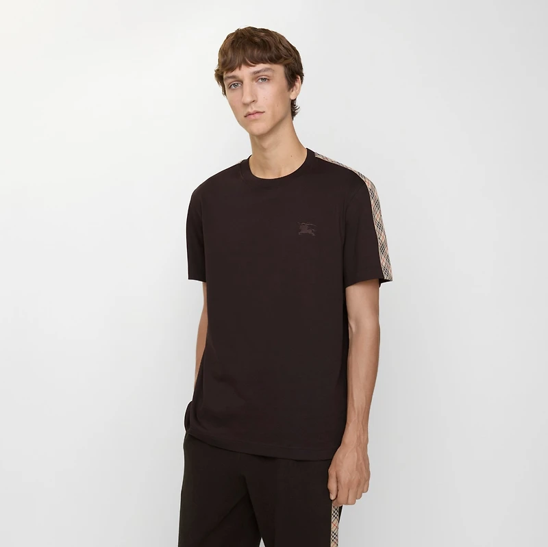 Check Trim Cotton T-shirt in Clove brown - Men | Burberry® Official