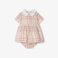 Check Cotton Poplin Dress with Bloomers in Shell - Children | Burberry® Official
