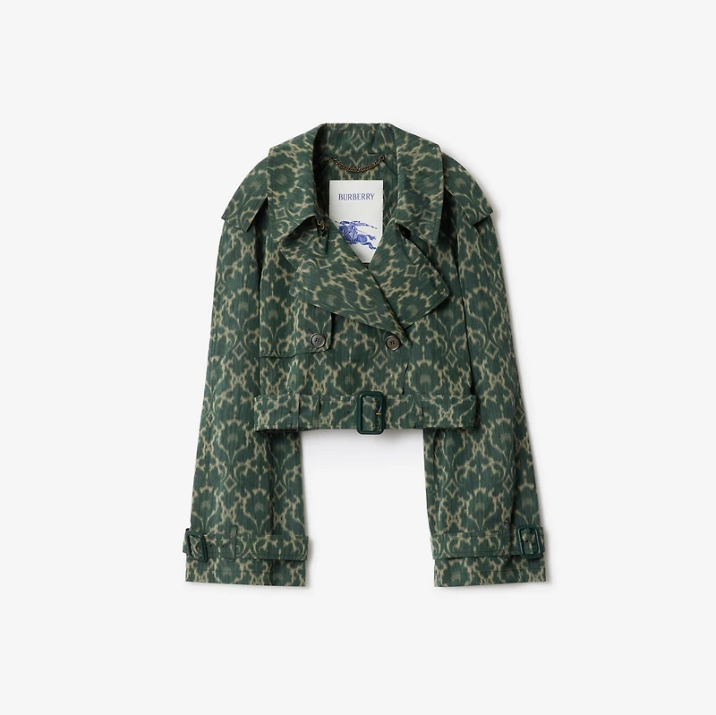 Cropped Baroque Viscose Blend Trench Jacket in Vine green - Women, Nylon | Burberry® Official