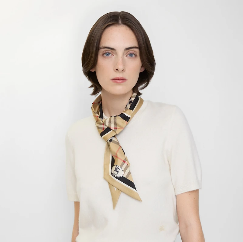 Skinny Check Silk Scarf in Sand beige | Burberry® Official