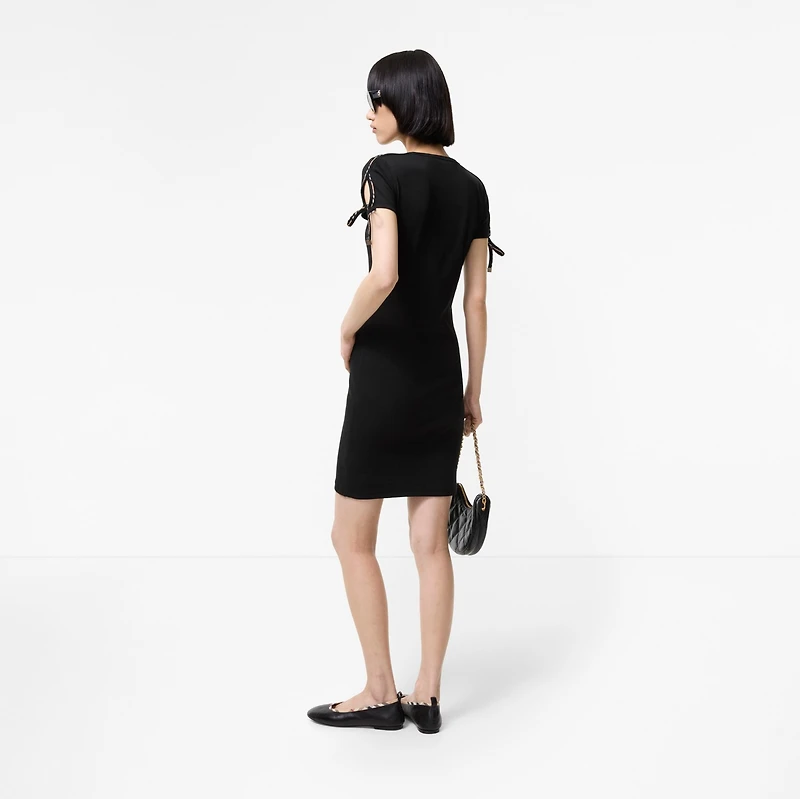 Check Trim Cotton Dress in Black - Women | Burberry® Official