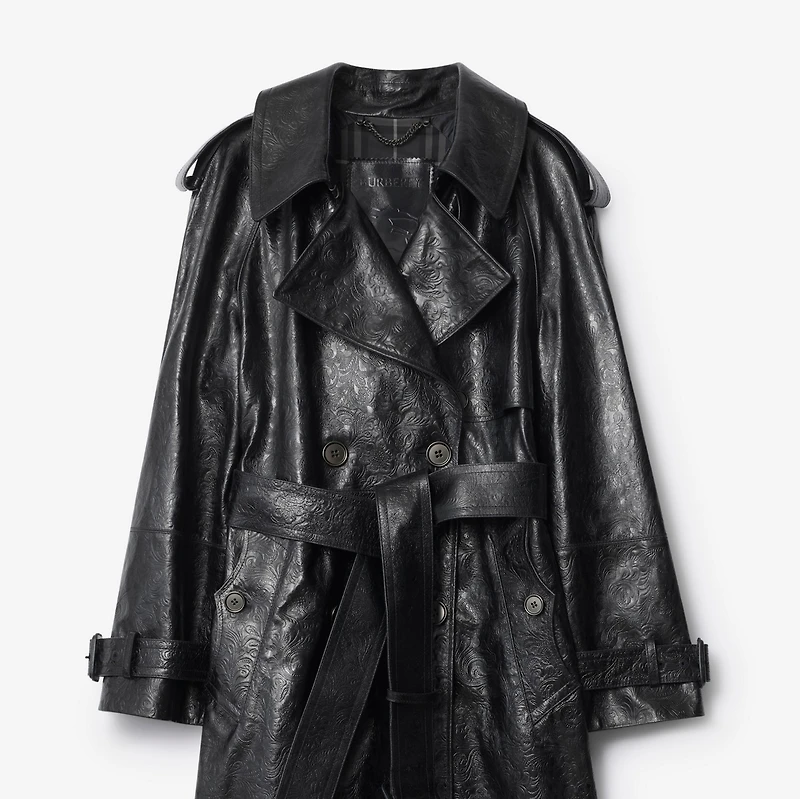Long Embossed Leather Trench Coat in Silhouette black - Women | Burberry® Official