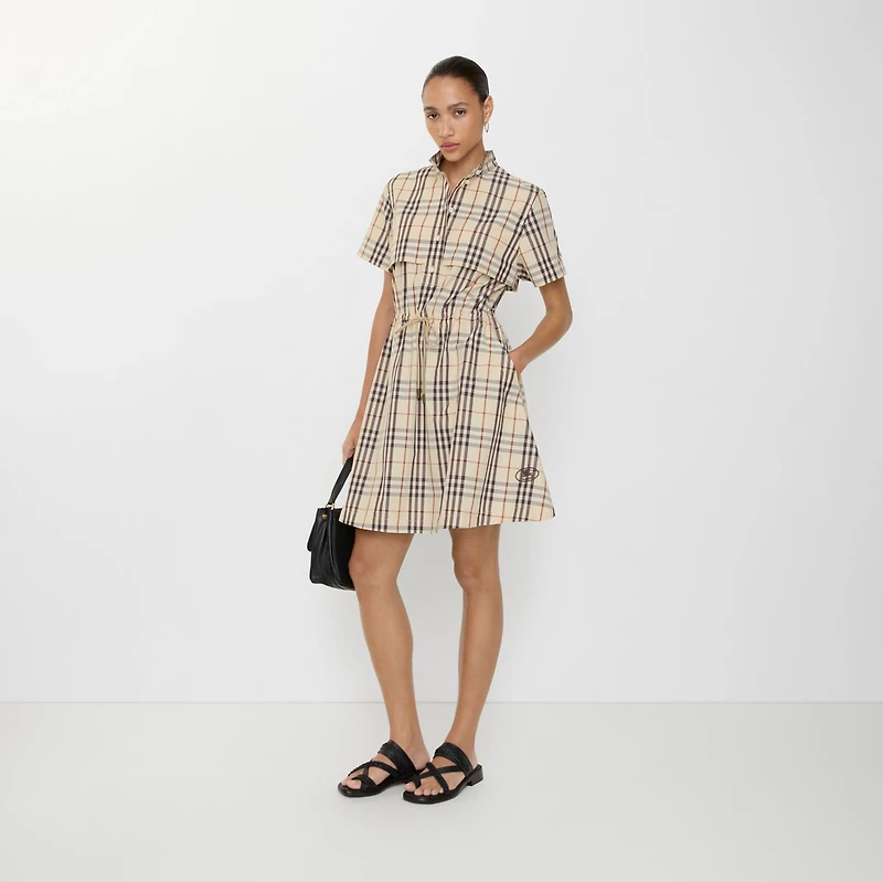 Check Cotton Dress in Almond beige - Women | Burberry® Official