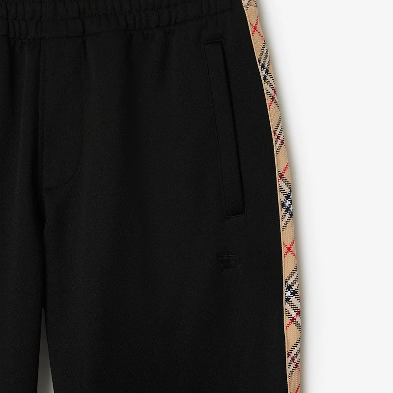 Check Trim Cotton Blend Track Pants in Black - Men | Burberry® Official
