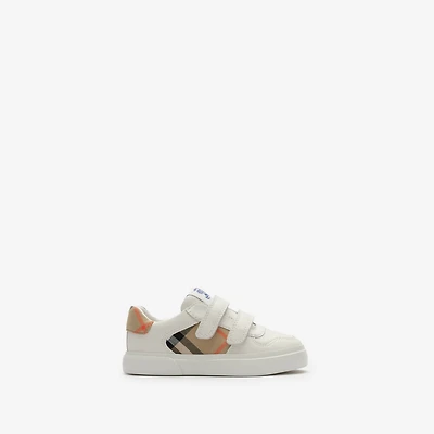 Check and Leather Sneakers in Sand beige - Children | Burberry® Official