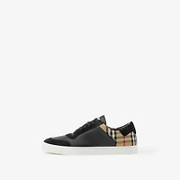 Leather, Suede and Check Sneakers in Black/archive beige - Men | Burberry® Official