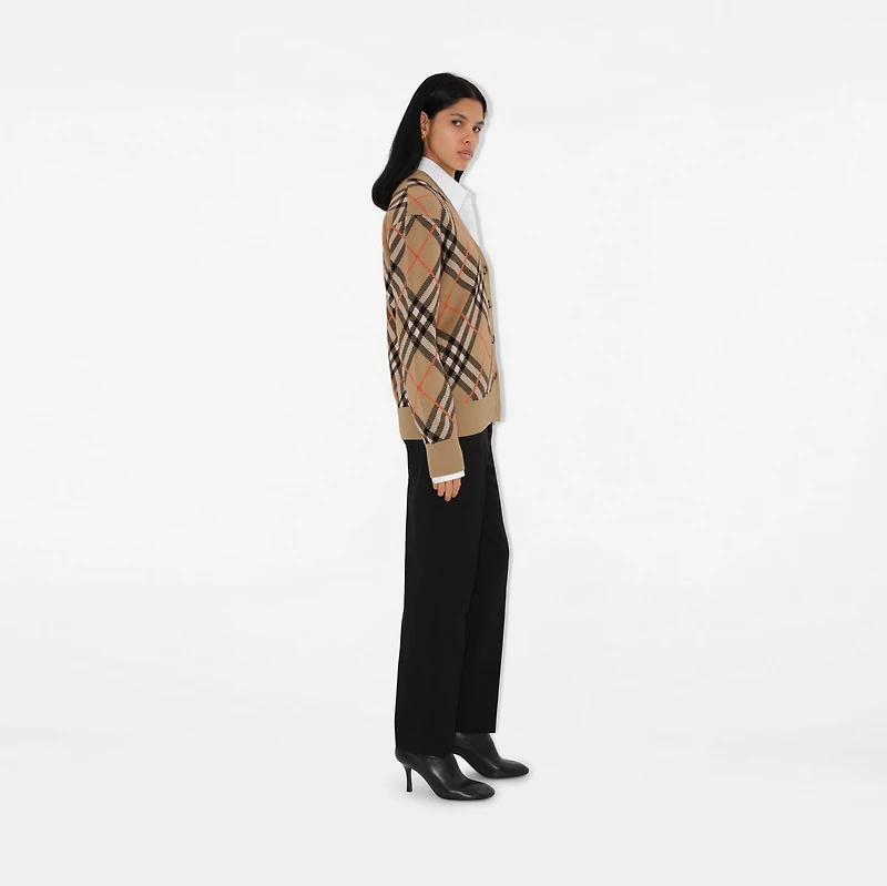 Check Wool Mohair Blend Cardigan in Sand - Women, Nylon | Burberry® Official