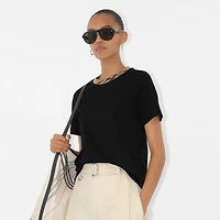 Check Trim Cotton T-shirt in Black - Women | Burberry® Official