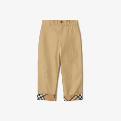 Check Turn-up Cotton Trousers in Sand beige | Burberry® Official