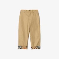 Check Turn-up Cotton Trousers in Sand beige | Burberry® Official