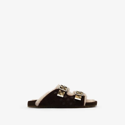 Check Shearling Urchin Sandals in Moorhen brown - Men | Burberry® Official