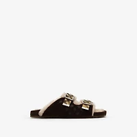 Check Shearling Urchin Sandals in Moorhen brown - Men | Burberry® Official