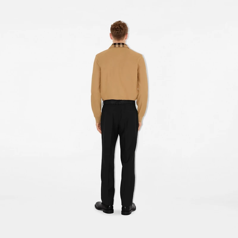 Long-sleeve Check Collar Cotton Polo Shirt in Archive beige - Men | Burberry® Official