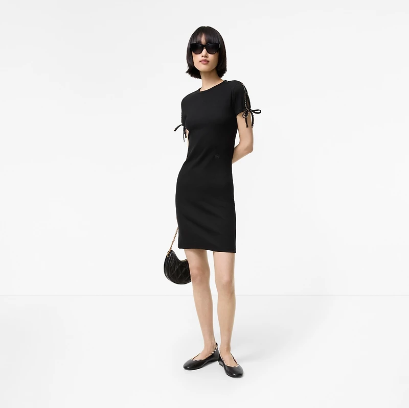 Check Trim Cotton Dress in Black - Women | Burberry® Official