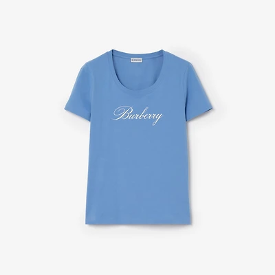 Logo Stretch Cotton T-shirt in Periwinkle blue - Women | Burberry® Official