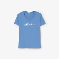 Logo Stretch Cotton T-shirt in Periwinkle blue - Women | Burberry® Official