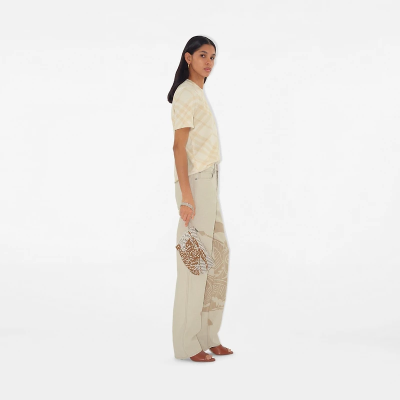 Check Stretch Cotton Blend T-shirt in Beach - Women | Burberry® Official
