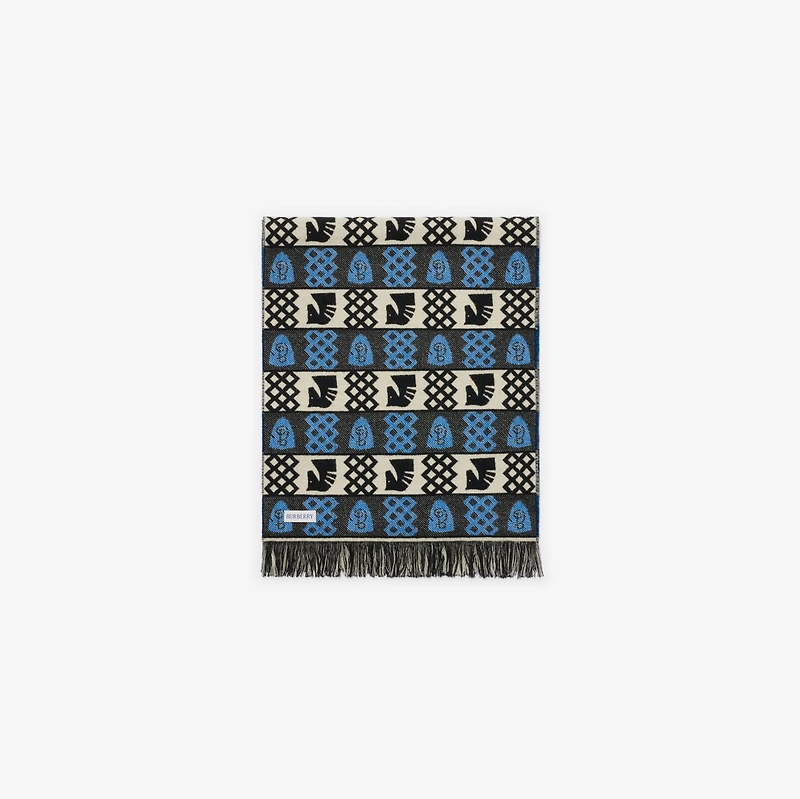 Chess Fair Isle Wool Scarf in Black/calico white/knight blue | Burberry® Official