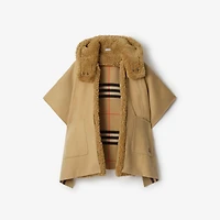 Reversible Shearling Trim Check Cashmere Cape in Sand beige | Burberry® Official