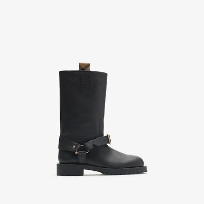 Leather Soft Saddle Low Boots​ in Black - Women | Burberry® Official