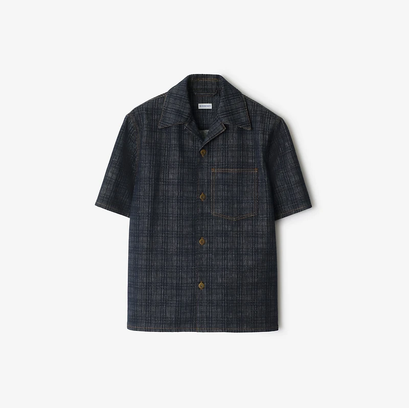 Relaxed Fit Check Denim Shirt in Indigo blue - Men, Cotton | Burberry® Official