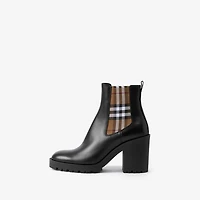 Check Panel Leather Ankle Boots in Black - Women | Burberry® Official