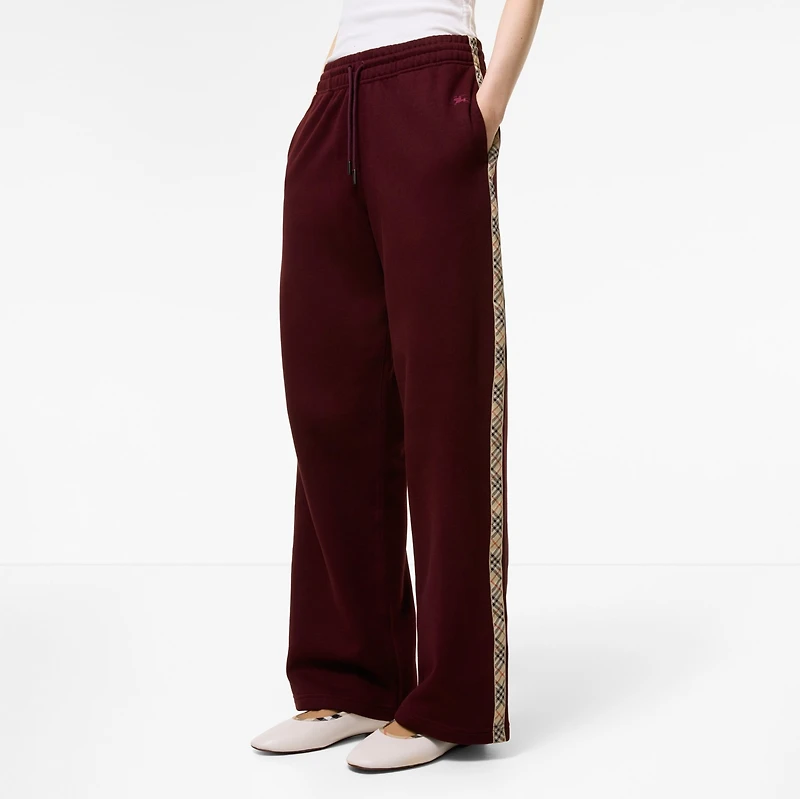 Check Trim Cotton Track Pants in Vineyard red - Women | Burberry® Official