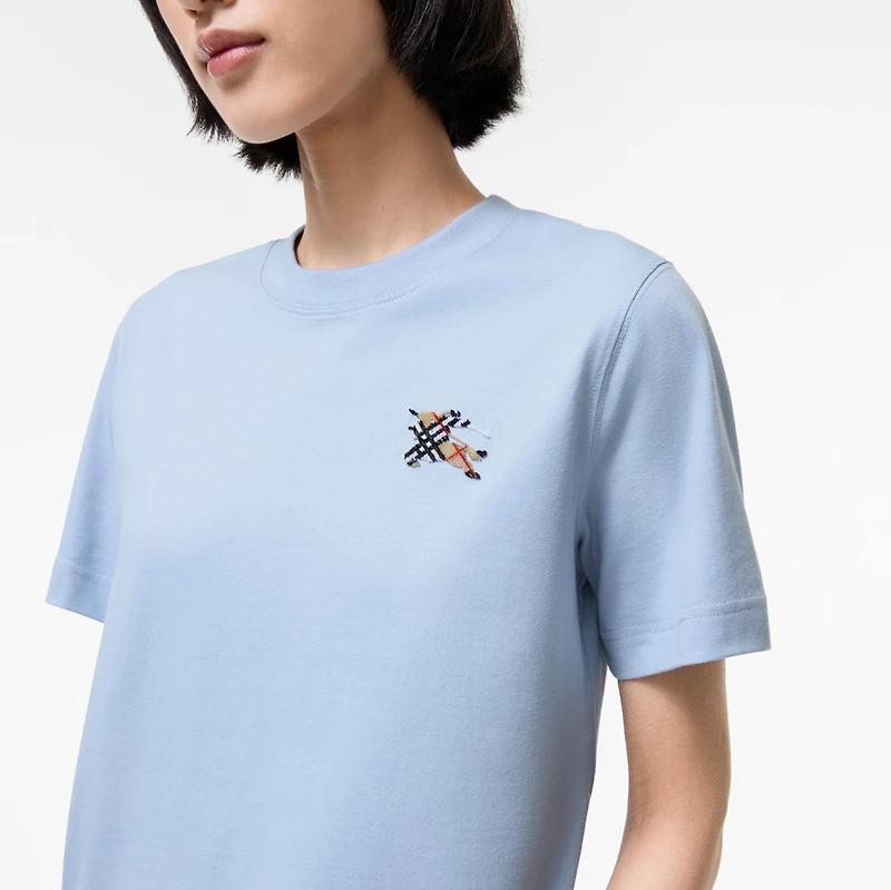 Knight Check Cotton T-shirt in Sunbleached blue - Women | Burberry® Official