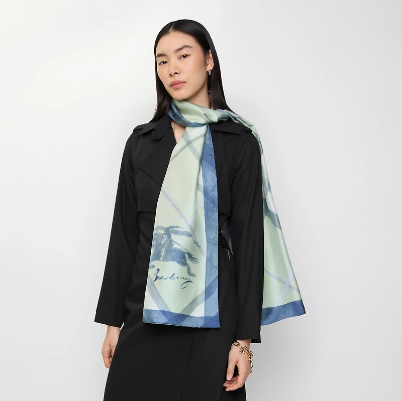 Wide Watercolour Check Silk Scarf in Seafoam green | Burberry® Official
