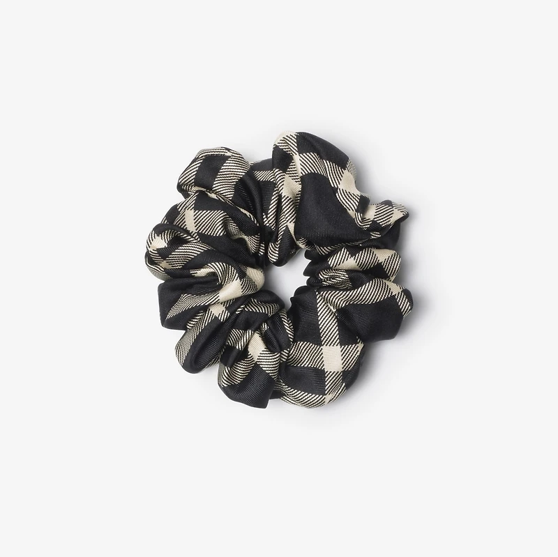 Check Silk Scrunchie in Black/calico | Burberry® Official