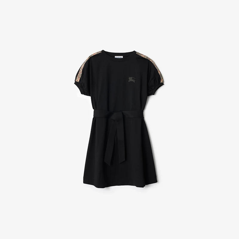 Check Trim Cotton T-shirt Dress in Black | Burberry® Official
