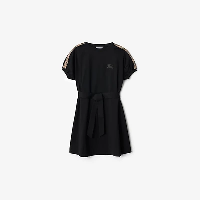 Check Trim Cotton T-shirt Dress in Black | Burberry® Official