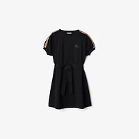 Check Trim Cotton T-shirt Dress in Black | Burberry® Official