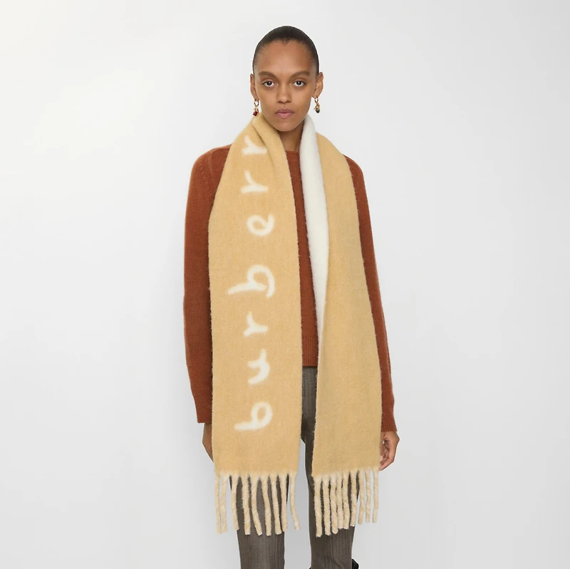Reversible Logo Alpaca Wool Blend Scarf in Sand | Burberry® Official