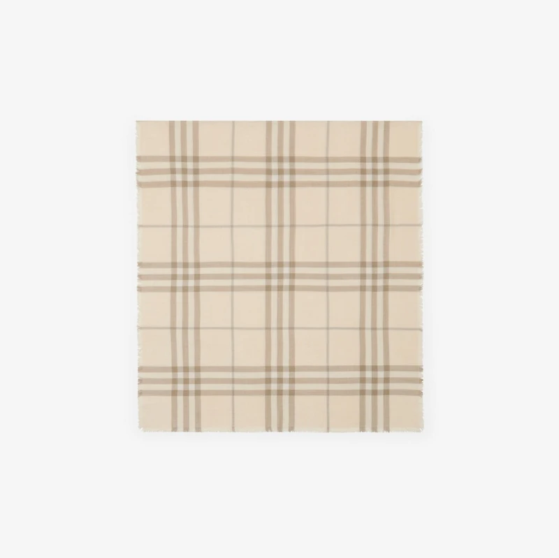 Wide Reversible Check Wool Silk Scarf in Sesame beige | Burberry® Official